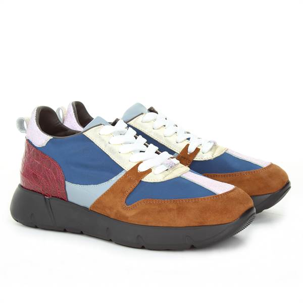 LANCIOTTI DE VERZI SNEAKERS camoscio_tessuto orange blue 